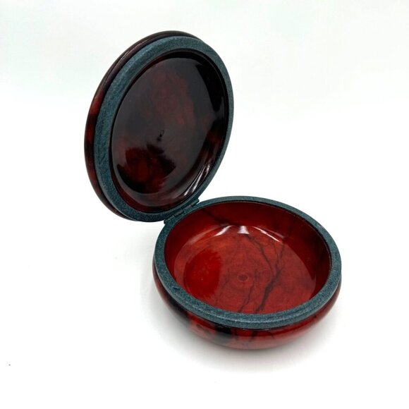 Italian Round Albaster Hinged Trinket Box - Picture 2 of 10